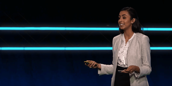 Riya Jagetia, Product Manager at Cognite, speaks during the 2019 NHO annual conference.